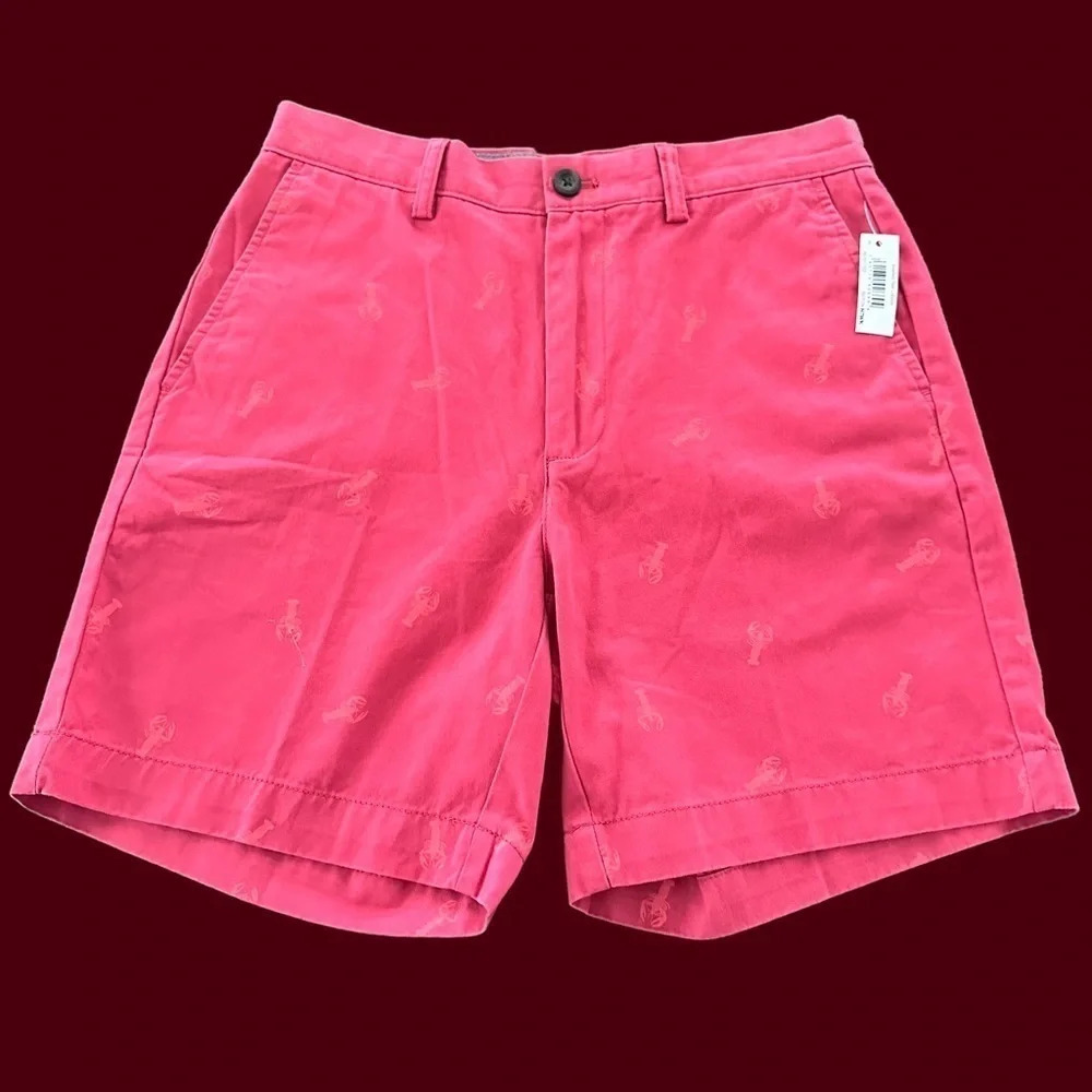 NWT Amazon Mens 29 Waist Washed Red Lobster Print 7” Shorts Classic Fit New